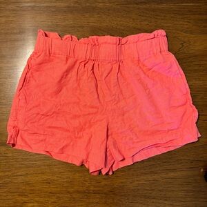 A New Day Women Coral Pink Linen Blend Paperbag Waist Pull On Shorts Size Medium